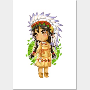 Kawaii Anime Cherokee girl Posters and Art